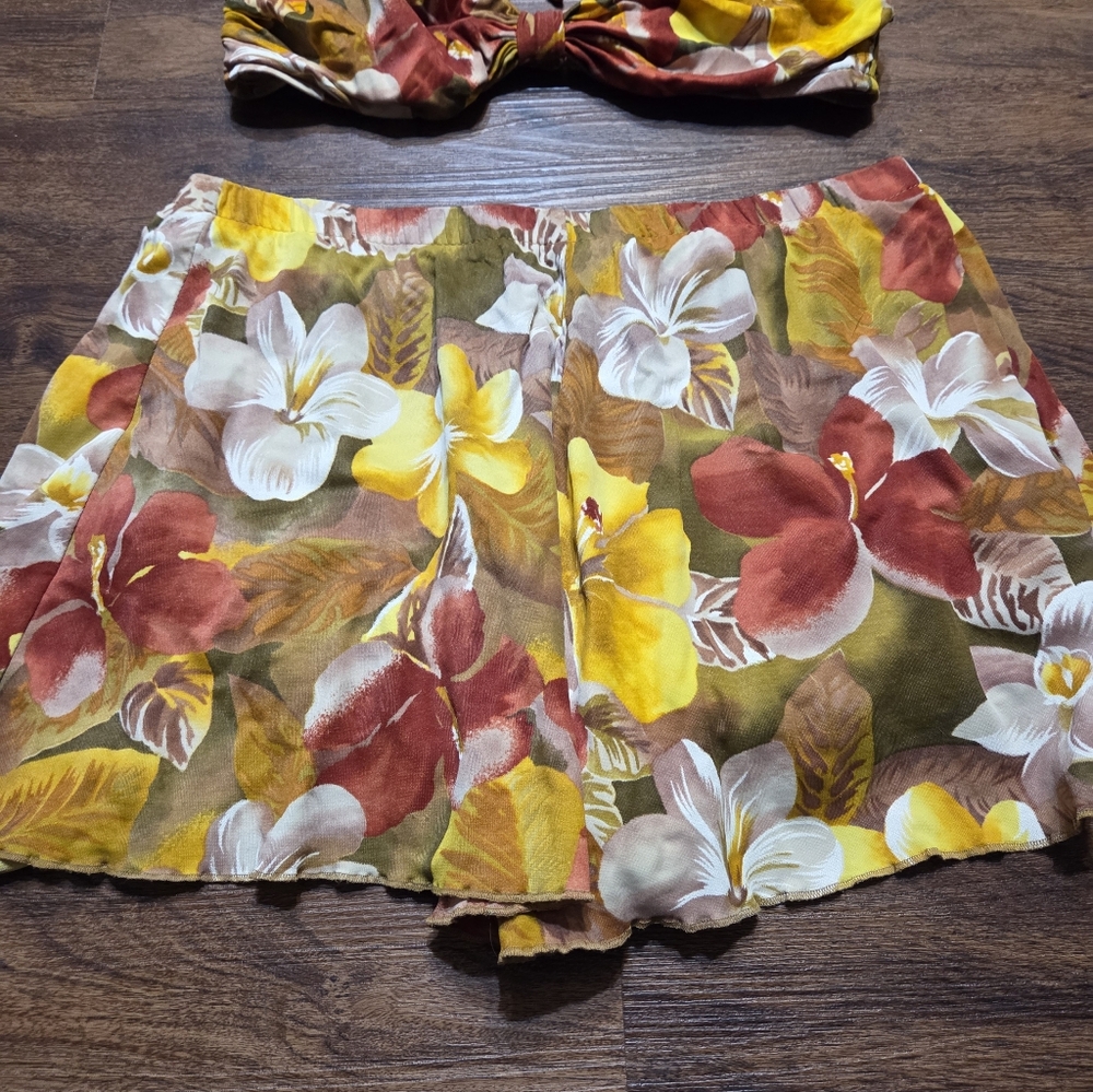 Vintage 80s Jantzen Floral Bikini Top Shorts Set Bathing Suit 10 S - Picture 2 of 5